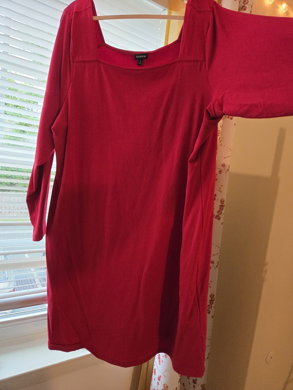 torrid Vibrant Red Square-Neck Long Sleeve Dress